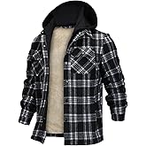 INVACHI Men's Long Sleeve Sherpa Lined Shirt Jacket Flannel Plaid Fleece Coats