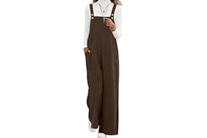 Lepunuo Womens Corduroy Casual Jumpsuits Adjustable Summer Wide Leg Rompers Sleeveless Overalls with Pockets