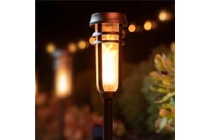 FOXFLAME Metal Solar Torch Lights - Adjustable Height (24" - 50"), Outdoor Garden Decor with Patented LED, Waterproof Solar Tiki Torches for Yard, Patio, Garden Pathway, Matte Black – 1 Pack