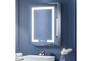 ExBrite LED Lighted Bathroom Medicine Cabinet with Mirror, 24 x 30 Inch, Recessed or Surface led Medicine Cabinet, Defog, Stepless Dimming,Color Temper Change, 2 Outlets, Storage Shelves, Left Hinge