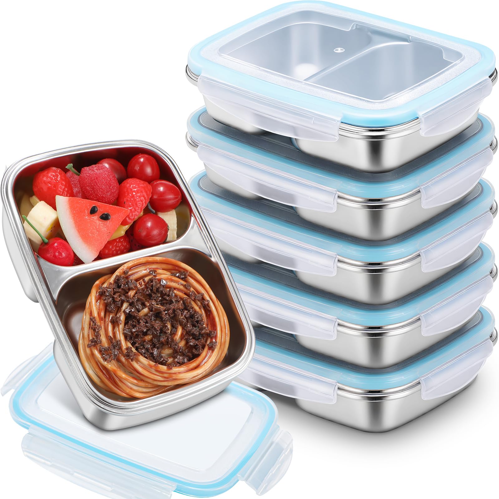 Photo 1 of Tioncy 6 Pcs 304 Stainless Steel Bento Box, 30 oz Food Storage Containers Snack Boxes with Leakproof Lids Metal Divided Lunch Box Food Container Dishwasher Safe for Salads Picnic(2 Compartments)
