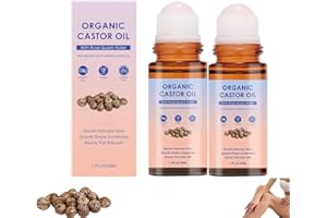 Organic Castor Oil with Rose Quartz Roller, Pure Organic Cold-Pressed Castor Essential Oil Roller Ball for Skin Nourish, Suit