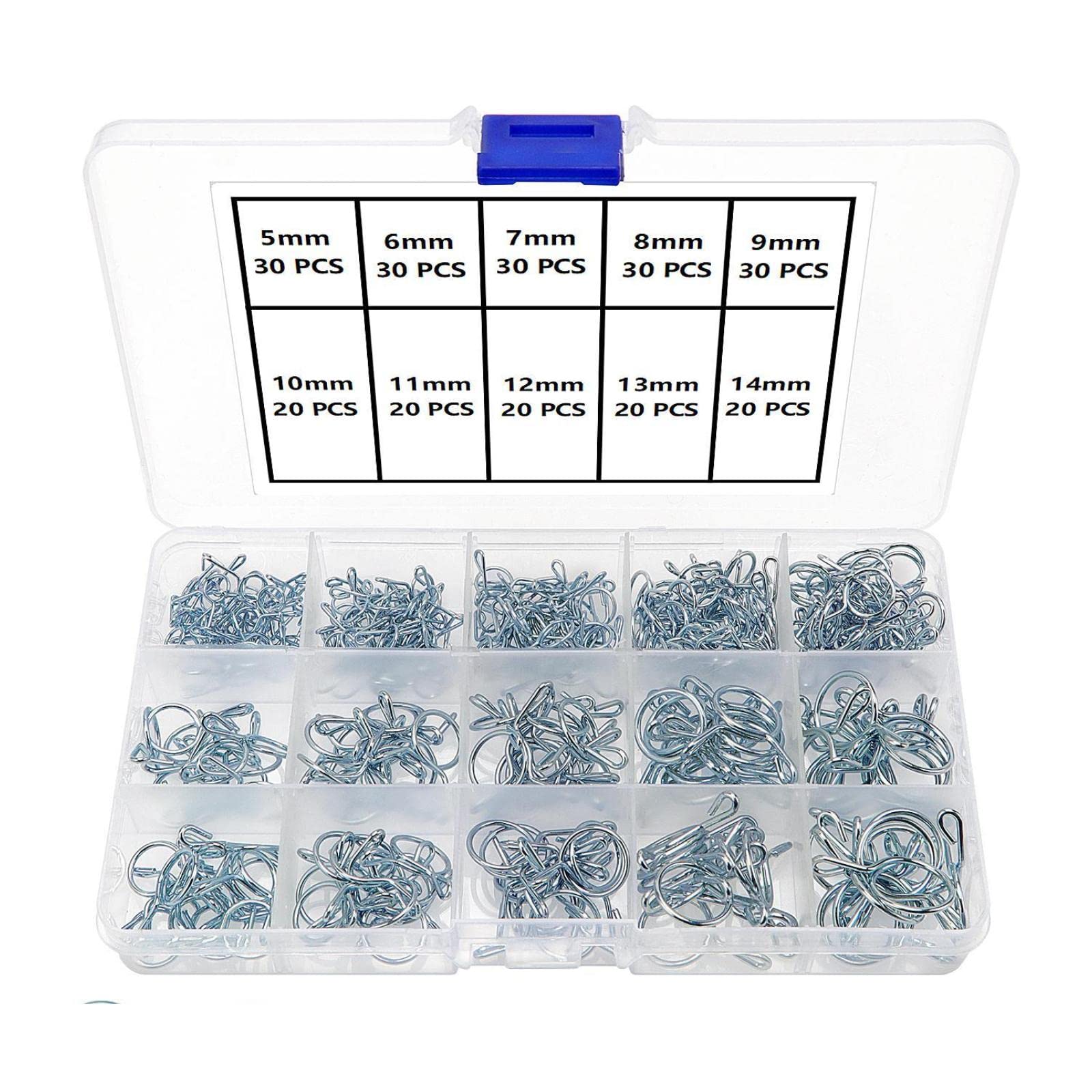 YIXISI 250 PCS 5-14 mm Fuel Hose Spring Clamps, Fuel Line Hose Clips, Tubing Spring Clamps Assortment Kit, Single Wire Tubing Spring Clips Clamps, for Motorcycle Scooter ATV(10 Sizes)