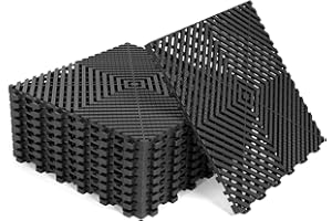 smabee 12Pack Modular Interlocking Grille Tile 12"x12"x0.66" Heavy Duty Mat for Garage Flooring Car Washing Facility Drain Balcony Yard Deck Floor (Black)