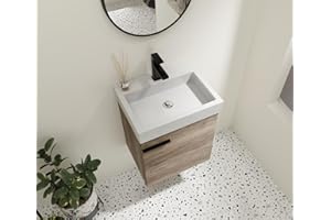 LKTART 18'' Modern Floating Bathroom Vanity Single Sink Wall-Mounted Two-Color Handle with Ceramic Countertop & Soft-Close Cabinet Door Storage Vanity Cabinet