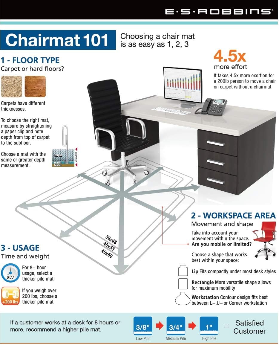 ES Robbins EverLife Chair Mat with Lip for Medium Pile Carpet, 45"x53", Crystal Edge: Furniture & Decor