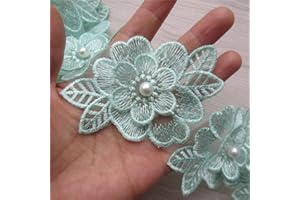SHBBON 2 Yards 3D Flower Lace Trim Pearl Embroidered Polyester Lace Ribbon Fabric Applique Patchwork for Wedding Dress Handmade DIY Sewing Craft Supplies Decoration (Green)
