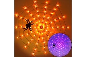 Vanthylit Halloween Decorations, Spider Web Lights for Home, 4FT 84LED Light Up Spiderweb with Black Spider, Halloween Lights for Haunted Window Room Indoor Outdoor Decorations (Orange & Purple)