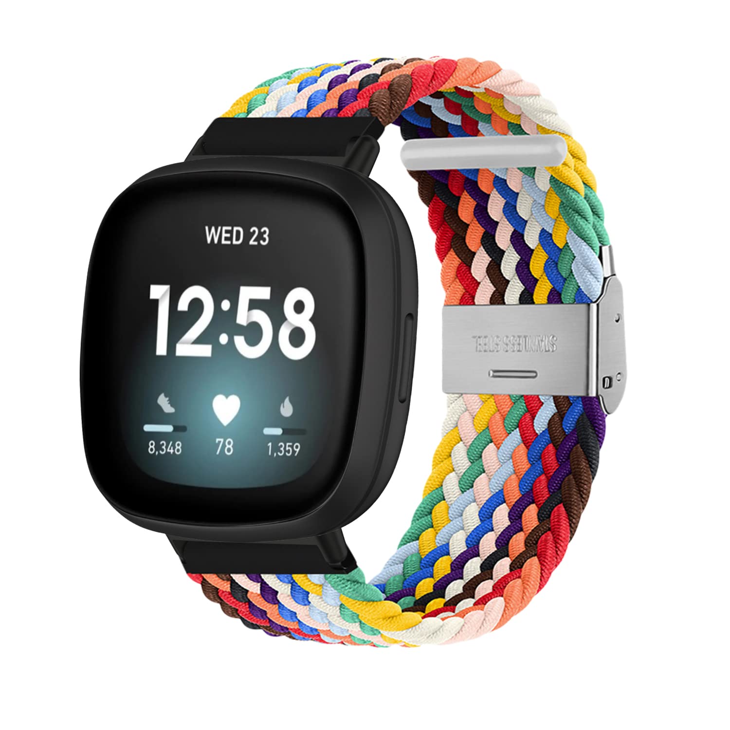 Niboow Strap Compatible with Fitbit Versa 3 / Sense, Women Men Children Elastic Nylon Breathable Braided Watch Bands Compatible with Fitbit Versa 3 / Sense - Rainbow