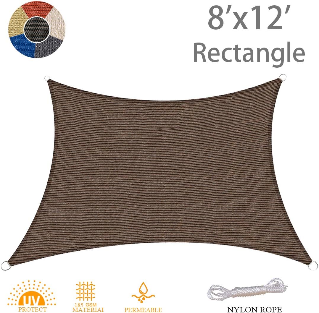 AXT SHADE 8' x 12' Rectangle Sun Shade Sail UV Block for Outdoor Patio Garden Backyard Lawn, Brown