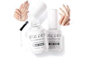 Gellen Gel Top and Base Coat, 2pcs Clear Gel Nail Polish Set, 8ml No Wipe Gel Top Coat Nail Polish, Long lasting Base Coat Gel Manicure, Soak Off LED Nail Lamp Base Top Coat for Nail Salon, Nail Art