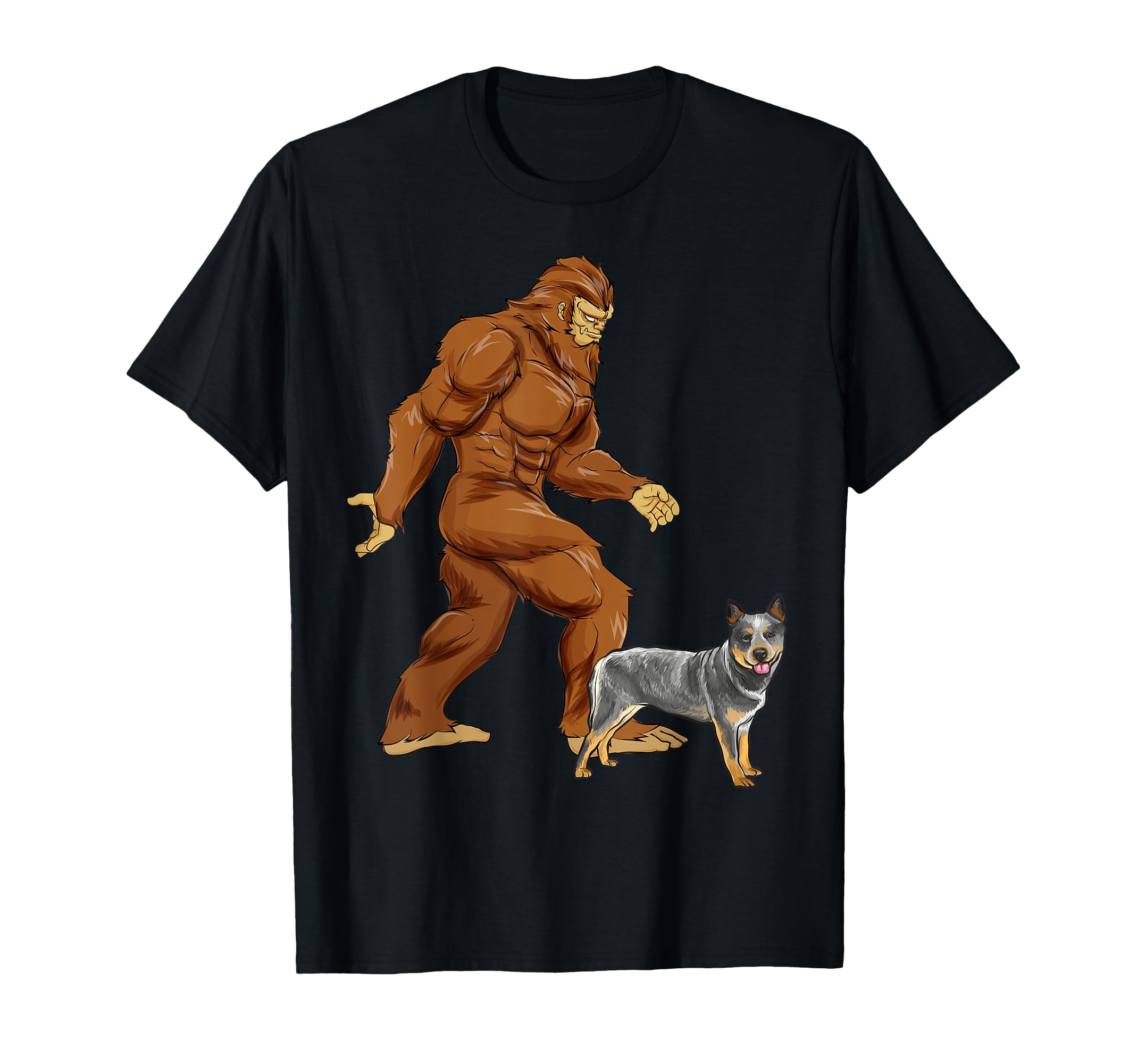 Funny Bigfoot Walking Australian Cattle Dog Sasquatch Dog T-Shirt