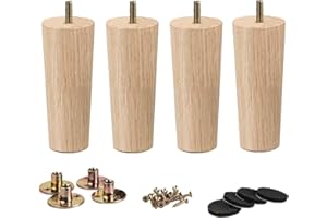 La Vane 6 inch / 15cm Wooden Furniture Legs, Set of 4 Solid Wood Tapered M8 Replacement Furniture Feet with Pre-Drilled 5/16 Inch Bolt & Mounting Plate & Screws for Couch Sofa Cabinet Ottoman