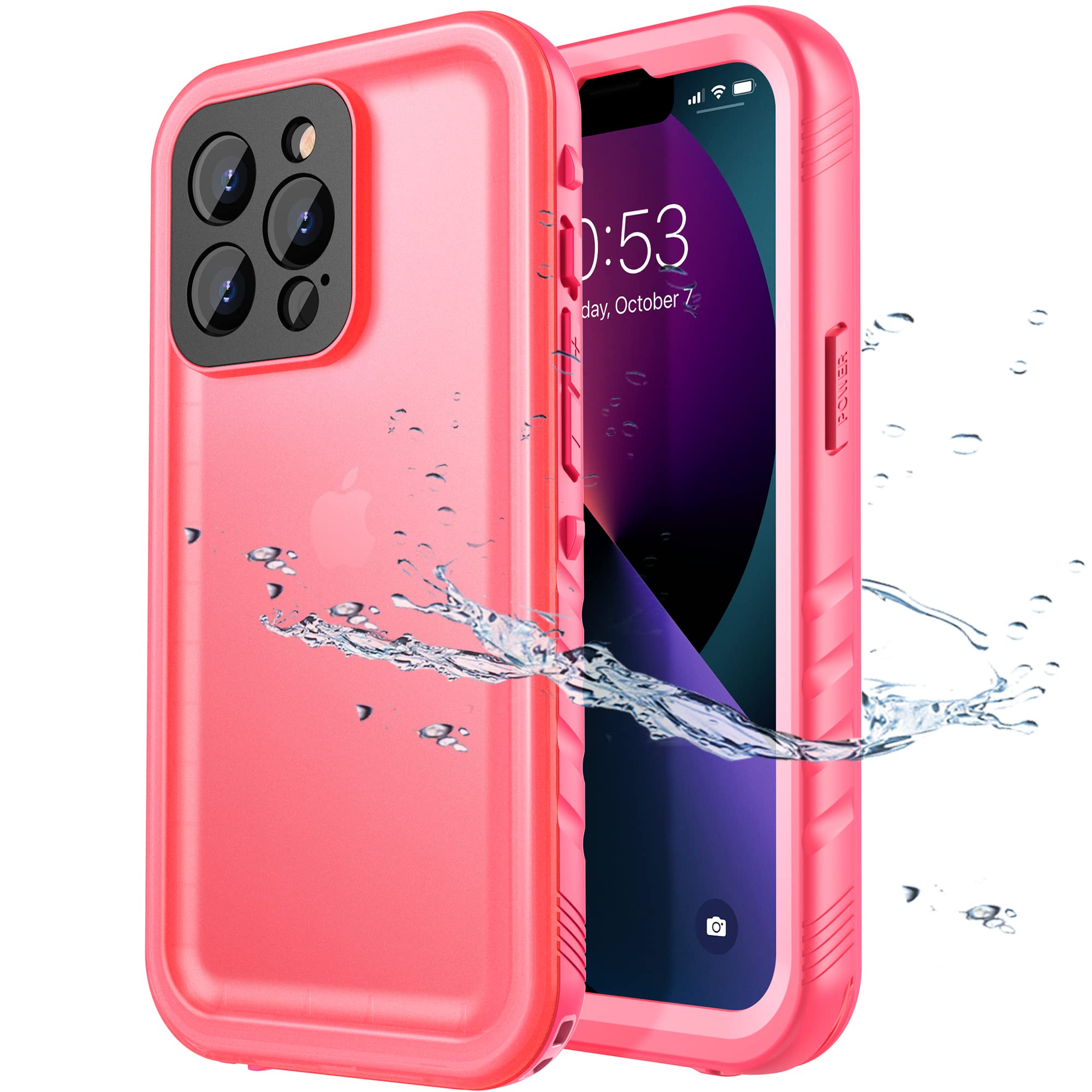 SPORTLINK for iPhone 13 Pro Waterproof Case - Shockproof Heavy Duty Front and Back Cover with [Built in Screen/Camera Protector] 360 Full Body Protective [Dustproof][IP68 Underwater]-Pink