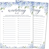 oayGnay Bridal Shower Games, Wedding A-Z, Blue Hydrangea Wedding Game Cards, Bridal Shower Games 25 Guests for Engagement Party, Minimalist Engagement Party Supplies (5"x7") -16