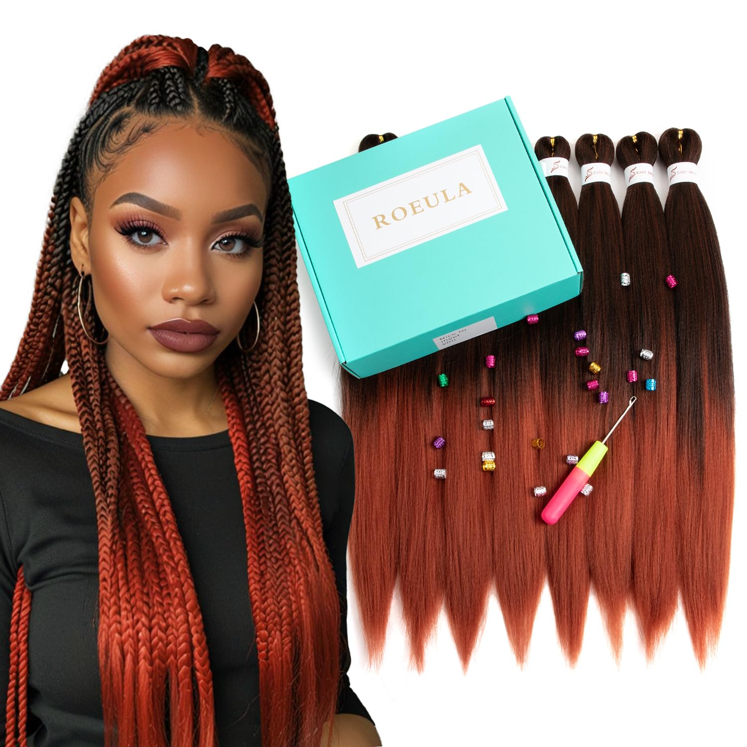 Photo 1 of Roeula T1B/350 Pre Stretched Braiding Hair 20 Inch 8 Packs Omber Black to Dark Ginger Braiding Hair Pre Stretched Professional Prestretched Braiding Hair Synthetic (T1B/350, 20 Inch (pack of 8))