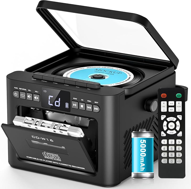 GREADIO Portable CD Player Boombox Bluetooth FM 5000mAh Battery