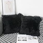 OYIMUA Fluffy Decorative Throw Pillow Covers 20x20, Faux Fur Farmhouse Luxury Pillow Cases,Soft Plush Fuzzy Black Cushion Covers for Sofa Couch Living Room Bedroom Set of 2