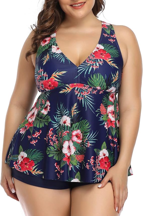 Aqua Eve Plus Size Bathing Suits for Women Flowy Tankini Swimsuits with