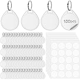 100 Pcs Rack Key Tags with Label 1.5 Inch Reusable Round Plastic Tags with Blank Paper Stickers and Split Rings, Item Identifiers for Home,Office and Rental Management Use (White)