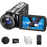 FIREFOTO Camcorder Video Camera 4K, 48MP Digital Camera for Vlogging, 3" 270&deg; Rotating Screen 18X Digital Zoom Video Recorder for YouTube Beginners with Remote Control, 2 Batteries, 32GB SD Card