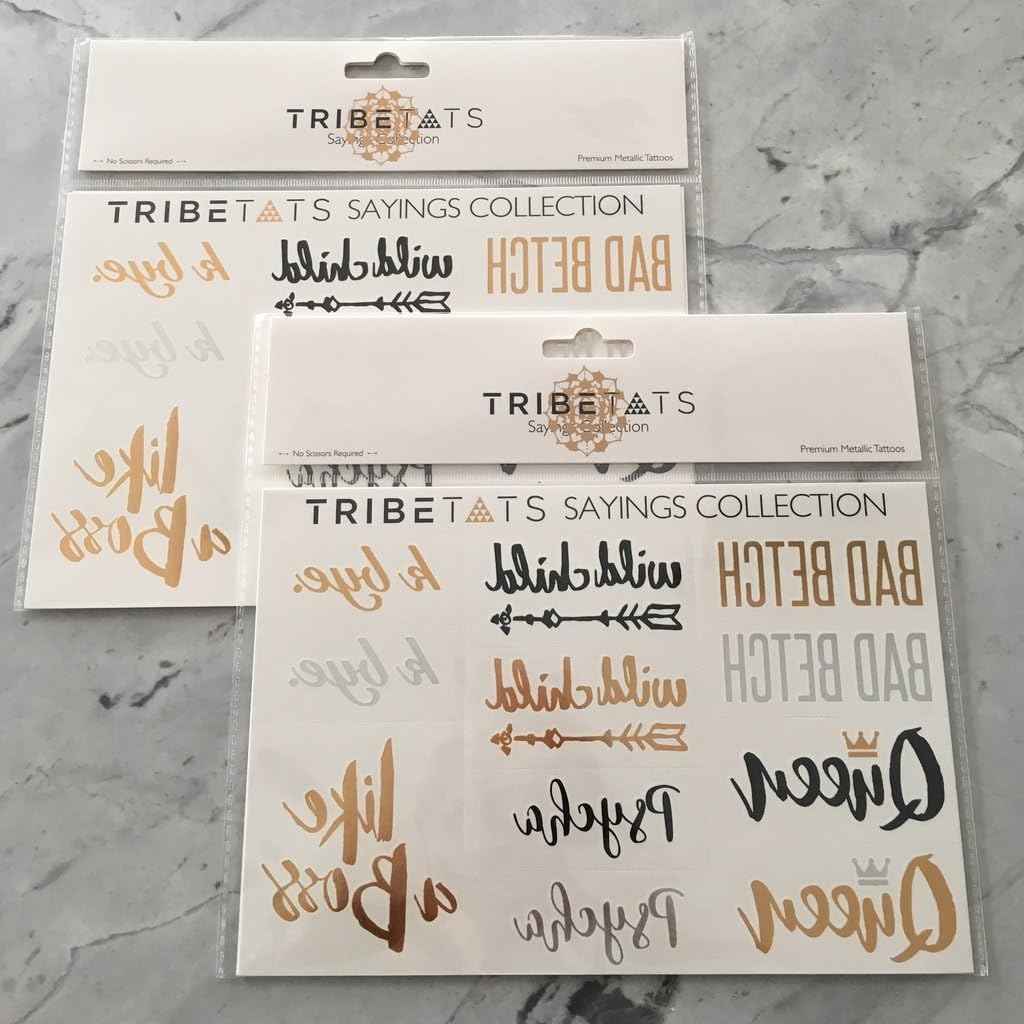 Words Tattoos - Gold + Silver Tattoos by TribeTats - Sayings Include Bad Betch, Like A Boss (Sayings Variety Set)