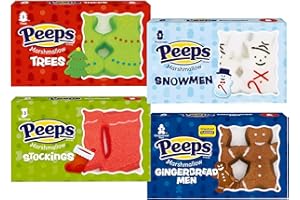 PEEPS Christmas Marshmallow Candy Bundle, Trees, Stockings, Snowman, Gingerbread Man, Festive Candies, Winter Time, Stocking Stuffers, Soft and Chewy, Pack of 4, 6oz Total