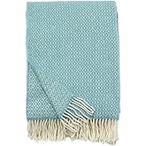 Ukrainian 100% Wool Throw Blanket – Soft Warm Cozy Fringed Wool Blanket for Couch, Bed, Sofa & Home Decor, Durable Plaid Herringbone Weave, Fair Trade Artisan Made (Blue, Diamond)