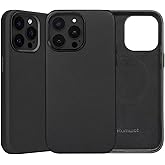 Rumwot Genuine Leather for iPhone 14 Pro Max Case|Full Grain Leather|Compatible with MagSafe and Wireless Charging|Metal Buttons Camera Bezel|Slim Fit-Drop and Scratch Resistant (Black)