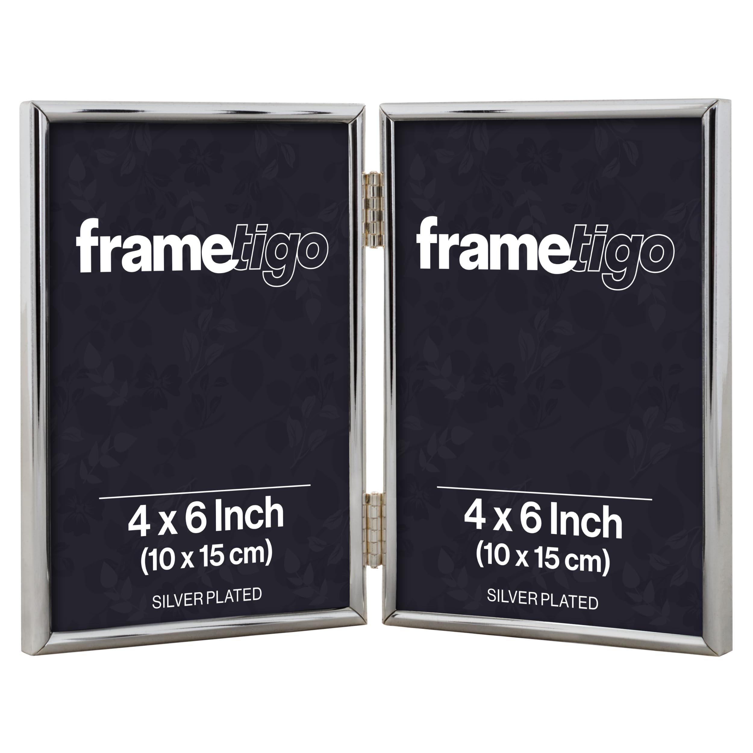 Frametigo - Silver Plated Thin Edge Double Photo Frame, 4"x6" (10x15cm) Photo Size - Portrait Orientation - Modern & Sleek Design - Traditional Silver Picture Frames - Tarnish Resistant