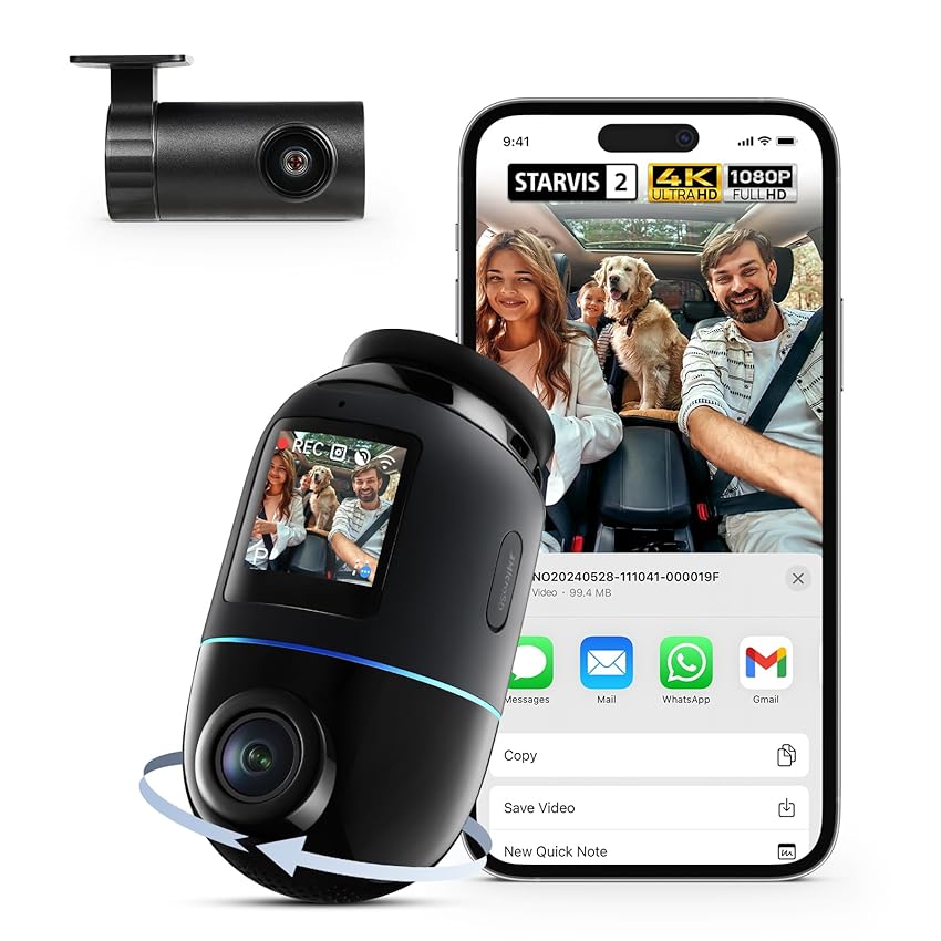 70mai Dash Cam 4K Omni, Dual-Channel 4K+1080P DashCam Auto 360 Gradi