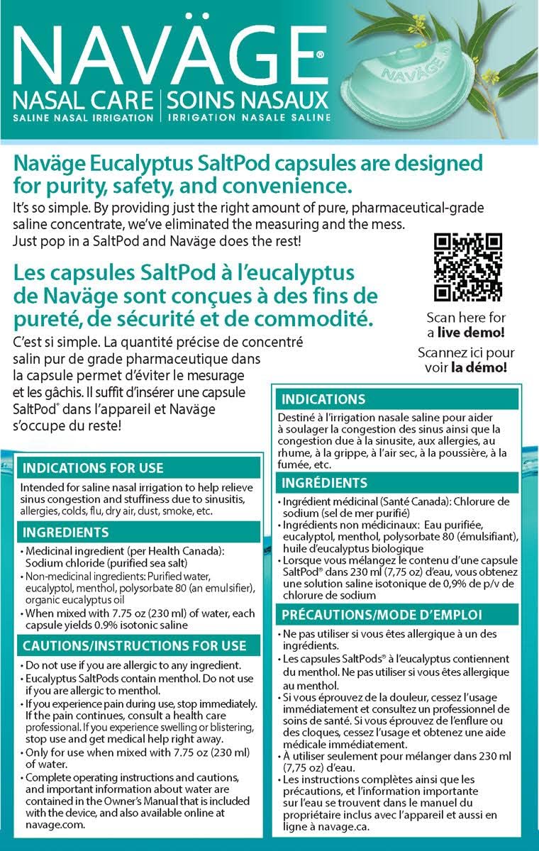 Navage SaltPod 30 Pack (30 Eucalyptus SaltPods) Salt Pod Refills Only - Exclusively Designed for The Nasal Irrigation System - Sinus Rinse and Saline Pods for Fast and Soothing Relief