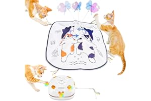 ORSDA Cat Toys for Indoor Cats, 5 in 1 Interactive Automatic Kitten Toys Rechargeable Electric Hide and Seek, Moving Feather, Whack-A-Mole, Spin Flying Teaser Wand Exercise Kicker, Gifts for Cat