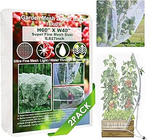 Garden Barrier Netting Bag, 2Pack Plant Covers 60''x40'' Mesh Bag with Zipper and Drawstring Ultra Fine Mesh Protection Netting for Vegetable Fruits Flowers Protect Against Birds Deer Protective Net