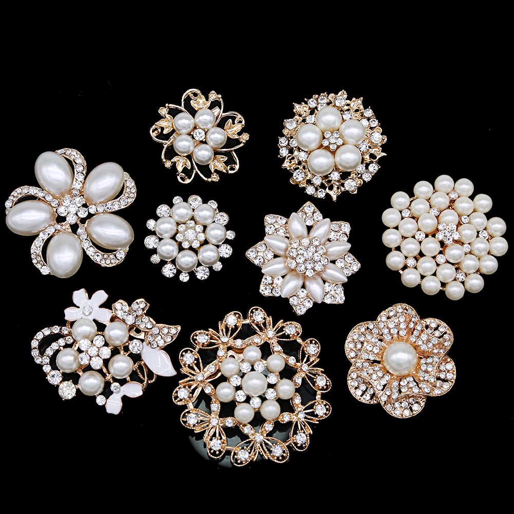 Rose Gold-Tone Rhinestone Brooch Set