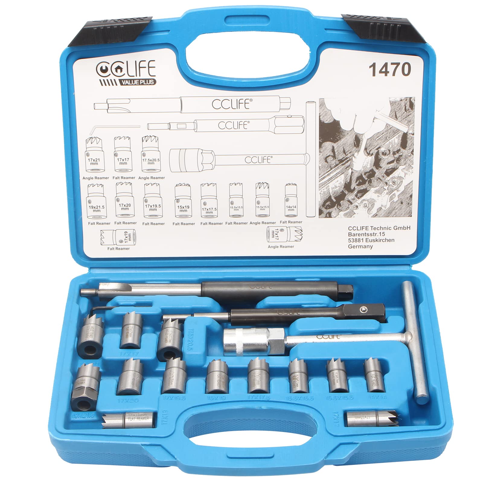 CCLIFE 17 pcs Master Diesel Injector Seat Cutter Injector Cleaning Cleaner Tool kit