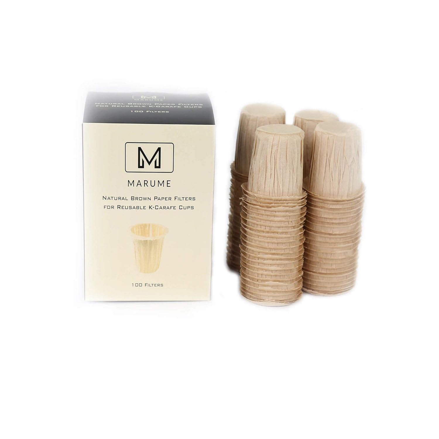 100 Disposable Carafe Natural Brown Coffee Filter Paper for Reusable Single Serve Keurig Brewer 2.0 - Refills for Reusable K-Cups - Marume Mie Cup MF-NB100C