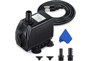 CWKJ Fountain Pump, 880GPH Submersible Water Pump, Durable 60W Outdoor Fountain Water Pump with 6.5ft Power Cord, 3 Nozzles for Aquarium, Pond, Fish Tank, Water Pump Hydroponics, Backyard Fountain