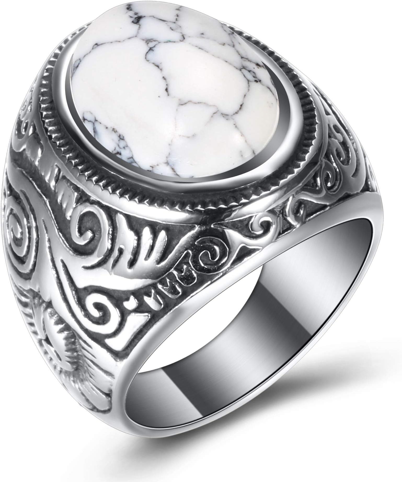 VQYSKO Retro Vintage Statement Oval Turquoise Rings Size 4-15