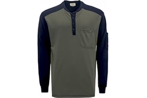 TICOMELA FR T Shirt Flame Resistant Shirt 5.5oz 100% Cotton Light Weight Workwear Men's Long Sleeve Henley Shirts