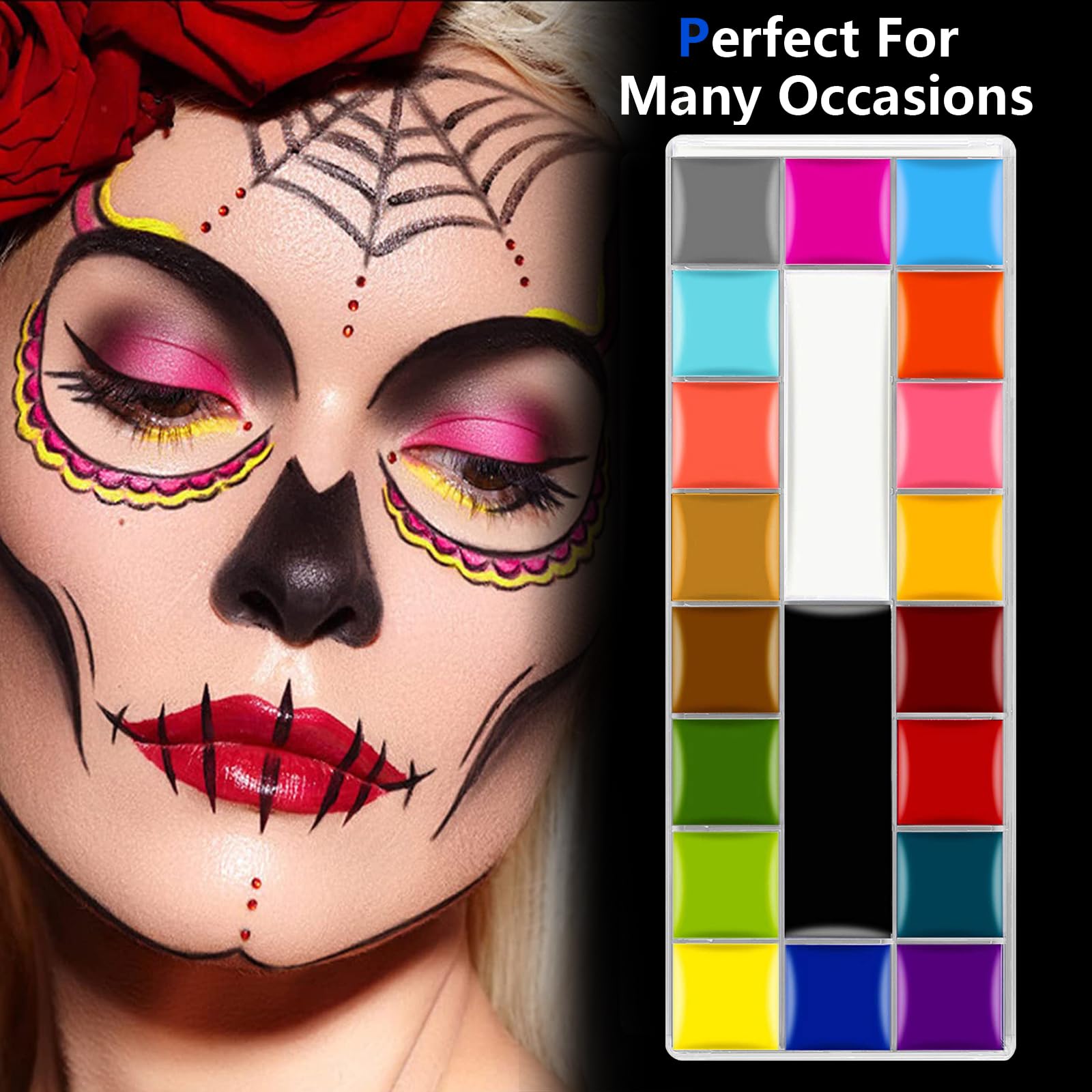 TIZZYT Face Paint,20 Colors Face Paint - Face Painting Kit,Oily Based Face Painting Kit for Kids Party with 10 Brushes 5 Sticker Stencils and Paint Tray, Body Paint for Kids and Adults Halloween Makeup