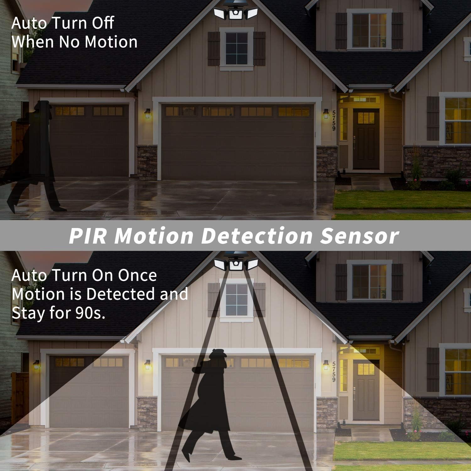 Otdair Solar Security Lights, 3 Head Motion Sensor Lights Adjustable 70LED Flood Lights Outdoor Spotlights 360° Rotatable IP65 Waterproof for Porch Garden Patio Yard Garage Pathway, 2 Pack - - 