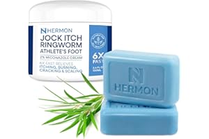 Hermon Jock Itch Antifungal Treatment Kit: Relief for Ringworm, Athlete’s Foot, Tinea Versicolor - Body & Foot Fungus Care Set for Men & Women 100g Cream + 2 Bar Soap