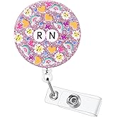 Cute RN Badge Reel, Pink Flower Retractable ID Card Badge Holder, Name Tag Work Badge Clip for ER Night Shift Nurse Nursing Student, Nurse Gifts, RN Graduation Gifts