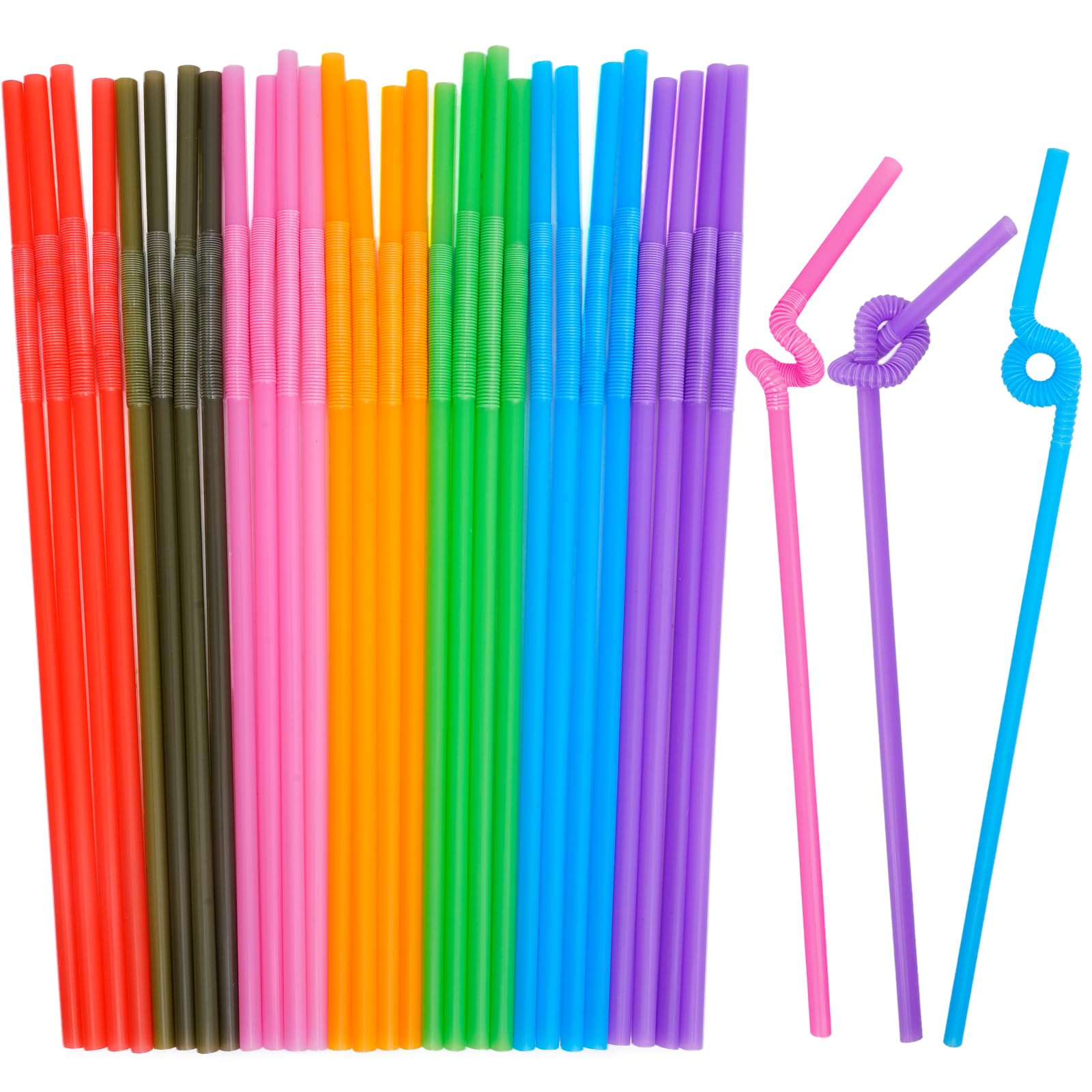 Photo 1 of 100PCS Flexible Plastic Straws, Colorful Disposable Bendy Party Fancy Straws12.8inch Extra Long Straws Party Decorations