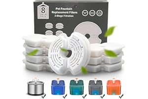 Cat Water Fountain Filters, Multiple Filtration Pet Water Fountain Replacement Filter,8 Packs of Cotton Activated Carbon Cat 