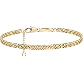 MEVECCO Gold Venice Chain Bracelets,14K Gold Plated Handmade Cute Emboss Spiral Figaro Link Chain Diamond Cut Dainty Bracelet for Women