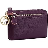 SENDEFN Women's Small Wristlet Coin Pouch Genuine Leather 3 Zippers Purse with Keychain