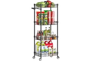 YASONIC 4-Tier Rolling Cart, Rolling Cart with Wheels, Rolling Cart Organizer with Handle, Metal Rolling Cart, Multifunctional Rolling Storage Cart, Kitchen Storage Cart, Black