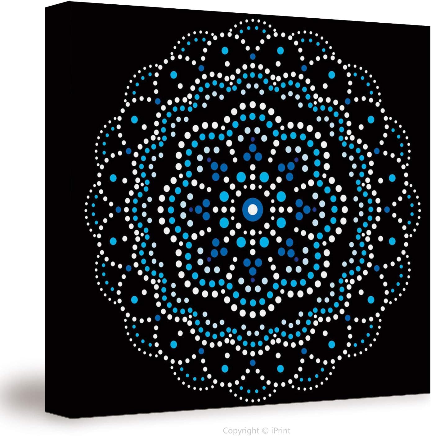 №06834 Canvas Art Wall Decor/ Mandala Bohemian Vector Dot Painting Design, Aboriginal Traditional Decorative Pattern, Australian Mosaic Art / Wall Art Paintings On Canvas Stretched And Framed Ready To